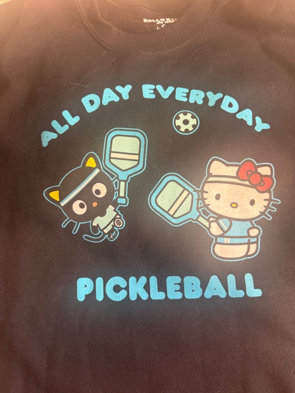 Hello Kitty Black Pullover Sweatshirt with Blue Pickleball Graphic oversized - Picture 2 of 4